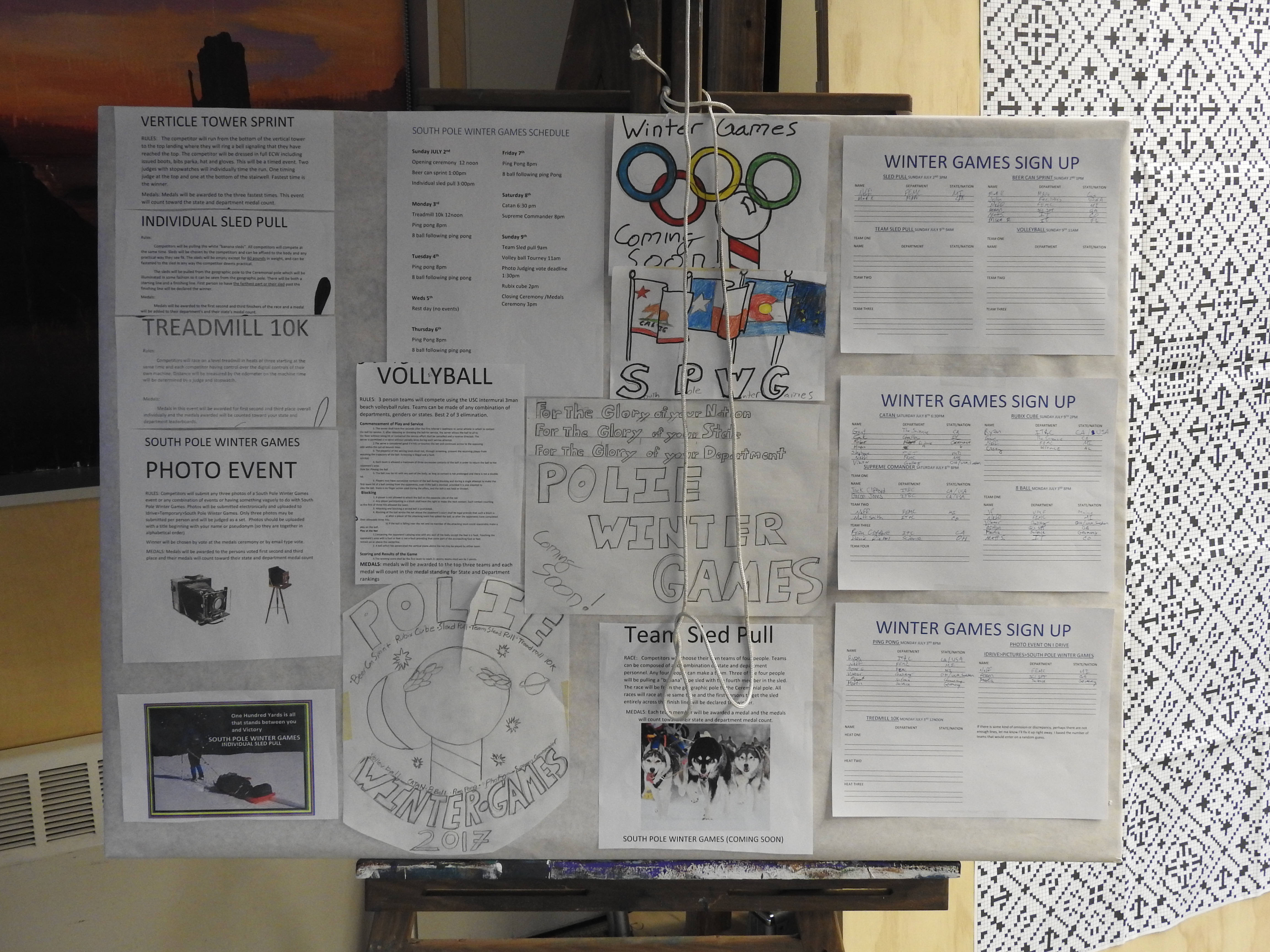 The South Pole Winter Games - announcement board (Photo: James Casey)