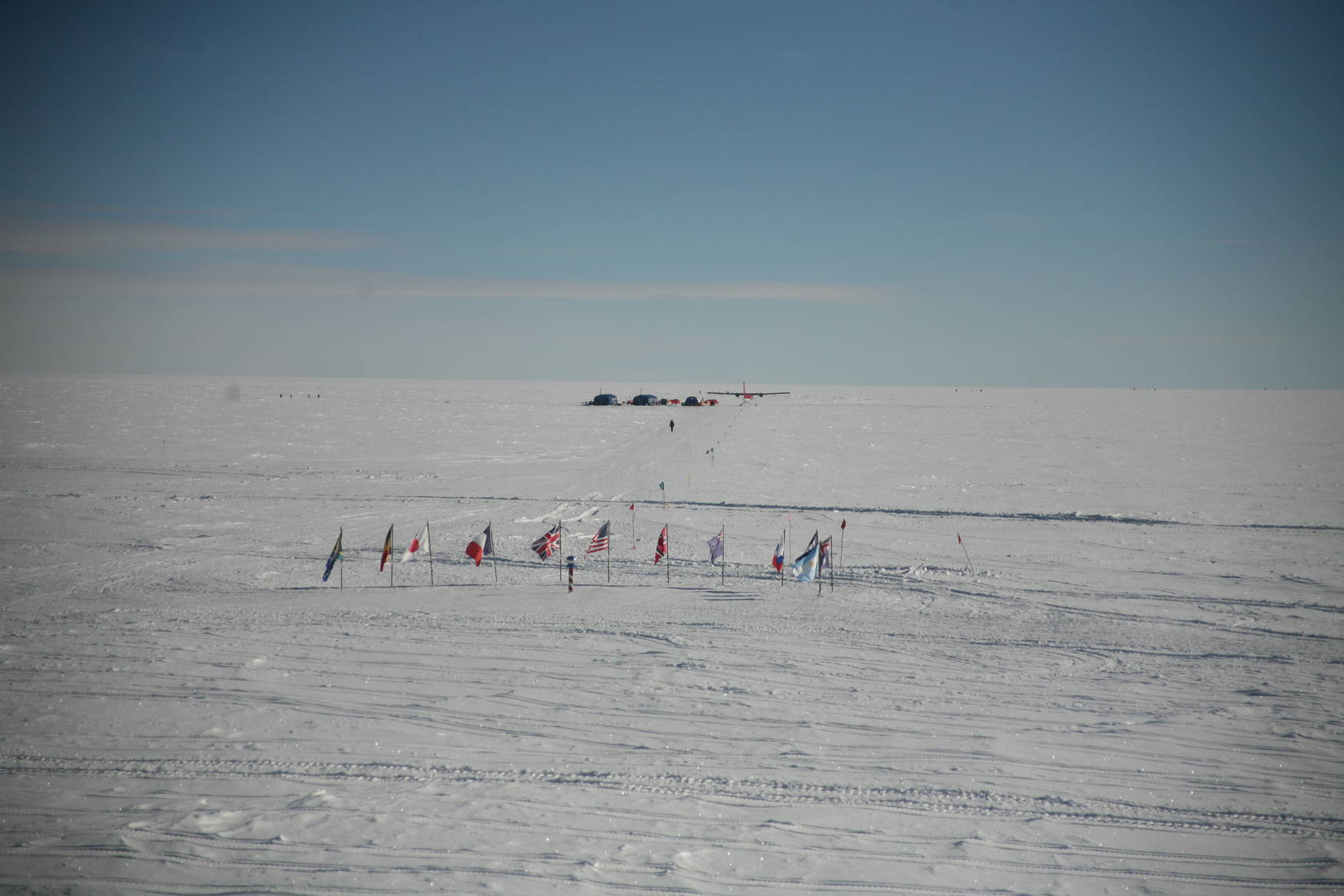 Finally, the ceremonial south pole! This picture was taken from one of our galley windows. In the background: a tourist camp site. 