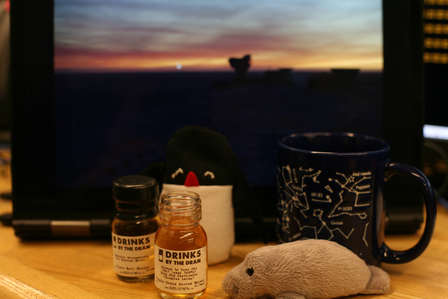 April 2017: The mascots Pete and Debbie celebrating finishing the last EHT night with extra special whiskey.