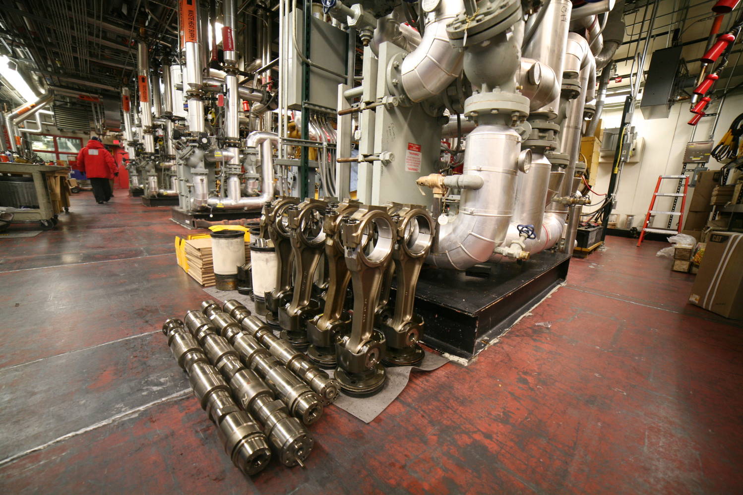 Generator parts lined up for reassemly